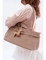 Kožená kabelka z imitace semiše s přívěskem béžová model 22111698 - Flora&Co