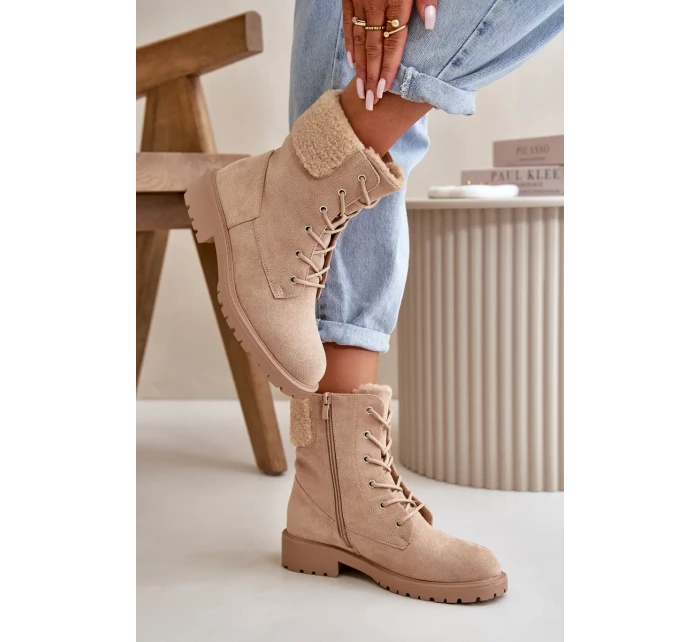 Dámské Zateplené Kotníkové Boty Workery Na Zip Béžové Mivael Dámské Zateplené Kotníkové Boty Workery Na Zip Béžové Mivael