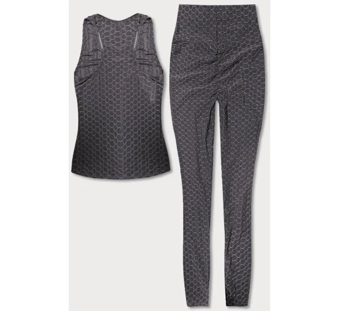 Tmavě šedý sportovní komplet - top a legíny (YW88037-2)