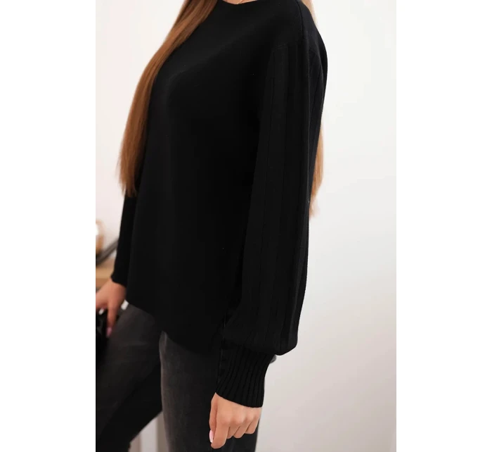 Dámský viskózový svetr s dlouhým rukávem a rozparkem po model 21410298 černý - K-Fashion