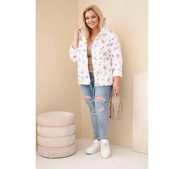 Dámská jarní bunda Plus Size s drobným květinovým vzorem fialová