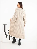 Dámský dlouhý model 22353175 cardigan bez zapínání se širokým rukávem béžový - K-Fashion
