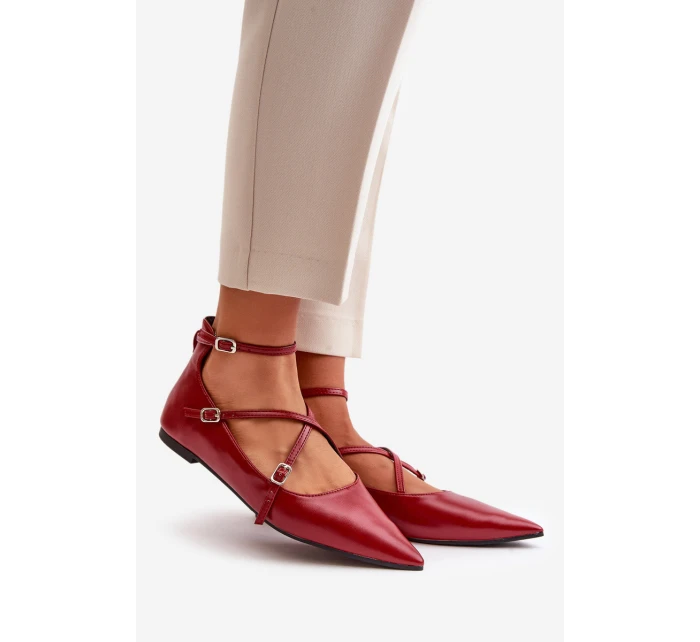 Dámské baleríny se  a pásky bordové model 21670189 - Boto