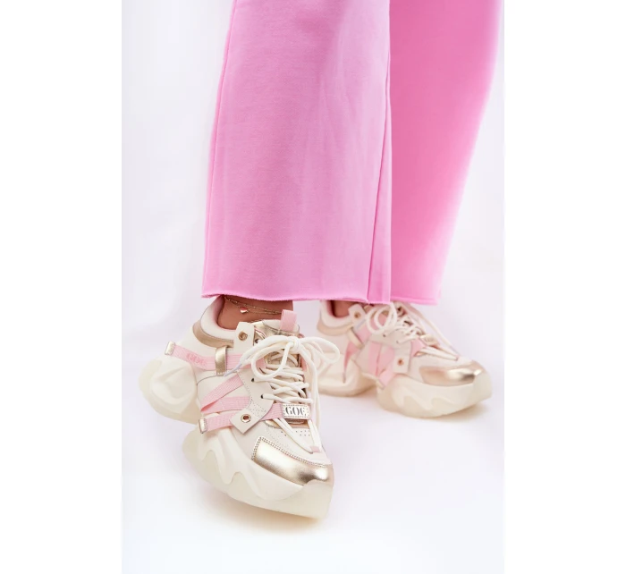 Dámské Kožené Tenisky Na Masivní Podešvi GOE RR2N4031 Béžové Dámské Kožené Tenisky Na Masivní Podešvi GOE RR2N4031 Béžové