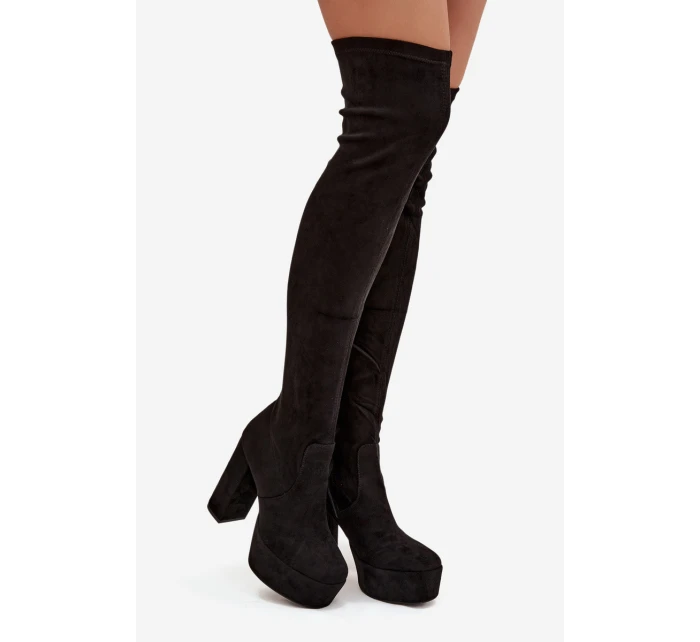 Kozačky na podpatku a platformě za koleno černé model 21744723 - Boto