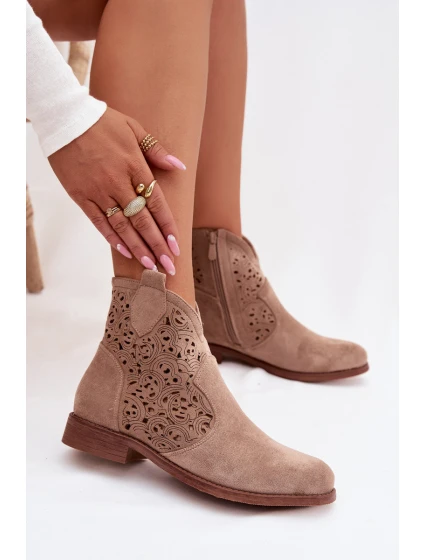 Dámské perforované kotníkové boty na nízkém podpatku S.Barski HY61-8026 Béžové Dámské perforované kotníkové boty na nízkém podpatku S.Barski HY61-8026 Béžové