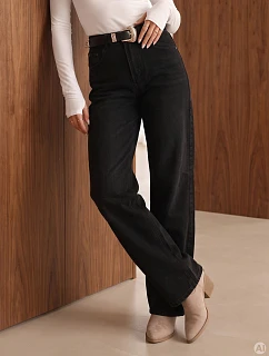 Dámské baggy džíny s vysokým pasem a opaskem, černé, FashionStreet UY3191