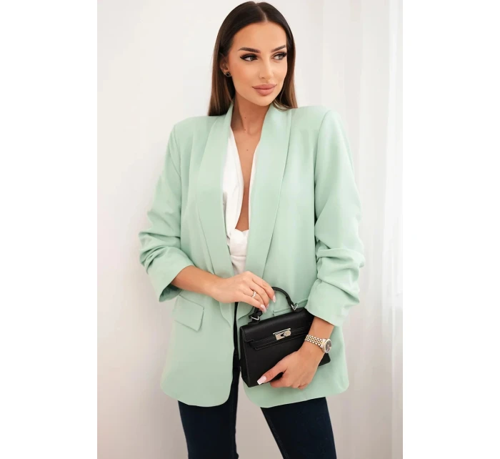 Bunda s klopou elegantní světlá máta Bunda s klopou elegantní světlá máta