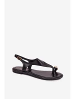 Dámské sandály na nízkém podpatku se zlatým detailem Černé model 21956157 - Boto