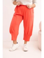 Dámské kalhoty Plus Size s nízkým sedem a gumou v pase korálové