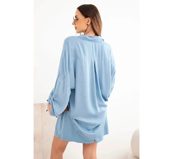 Dámský viskózový komplet košile s knoflíky a volné kraťasy džínový