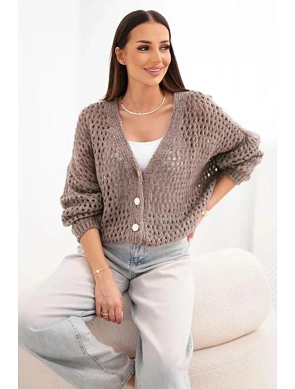 Dámský svetr oversized s knoflíky a průstřihy fango zelený