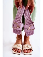 Dámské klasické kožené pantofle s zdobením fialový model 21591202 - Boto Dámské klasické kožené pantofle s zdobením fialový model 21591202 - Boto