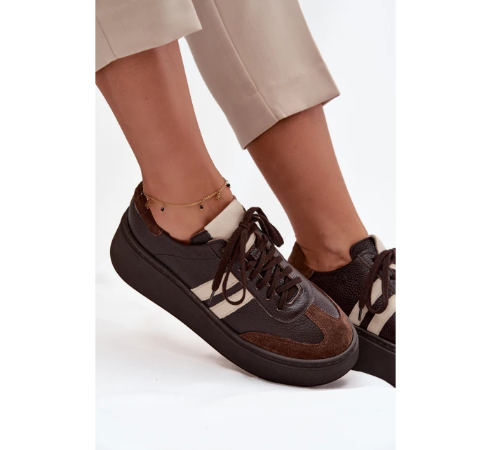 Kožené dámské tenisky na platformě Zazoo 3775 čokoládové