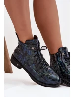 Lakované dámské kotníkové boty z pravé kůže D&A LZ52-962 tmavě modré