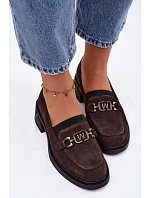 Dámské mokasiny z přírodního semiše na nízkém podpatku model 22100103 Čokoládové - VINCEZA