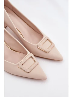 Dámské lodičky na širokém podpatku s ozdobnou sponou Seriva – béžové