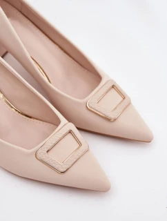 Dámské lodičky na širokém podpatku s ozdobnou sponou Seriva – béžové