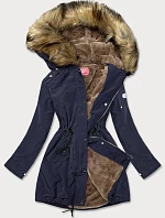 Dámská parka s kožešinovou podšívkou tmavě modrá (m-21506)