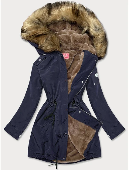 Dámská parka s kožešinovou podšívkou tmavě modrá (m-21506) Dámská parka s kožešinovou podšívkou tmavě modrá (m-21506)
