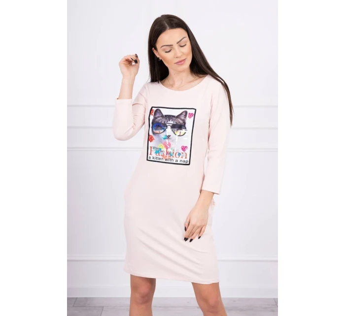 3D kočičí grafické šaty pudrově růžové