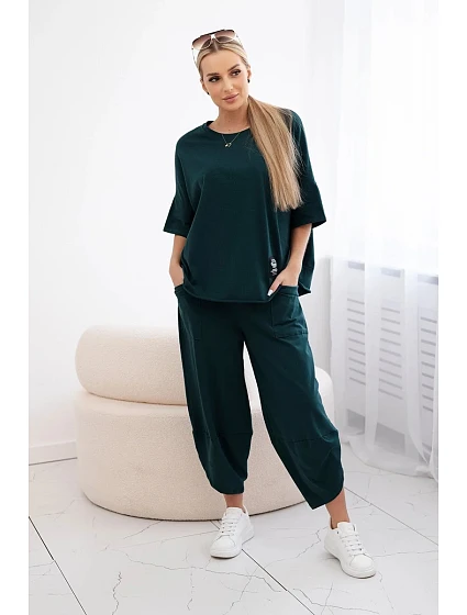 Bavlněný komplet halenka + kalhoty tmavě zelená Bavlněný komplet halenka + kalhoty tmavě zelená