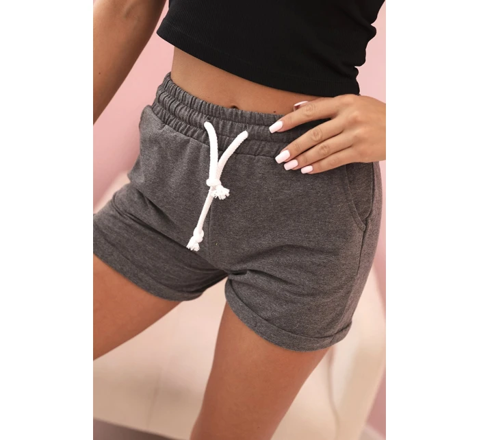 Dámské bavlněné šortky s gumou a vázáním v pase grafitové