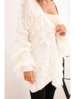 Dámský cardigan s třásněmi a volným střihem ecru Dámský cardigan s třásněmi a volným střihem ecru