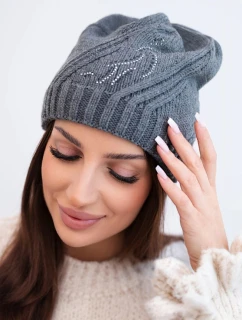 Dámská zimní vlněná čepice s ozdobnými krystalky K399 černá