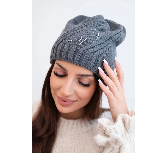 Dámská zimní vlněná čepice s ozdobnými krystalky K399 černá