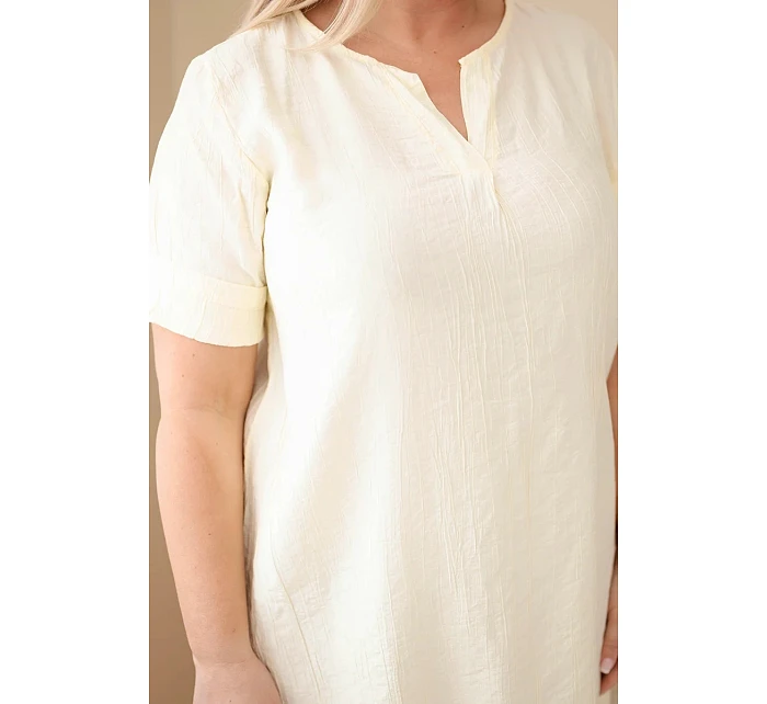 Dámské šaty z viskózy Plus Size s krátkým rukávem a výstřihem do V žlutá