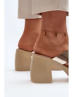 model 21647949 Kožené Klapky Na Podpatku Zlaté - Zazoo