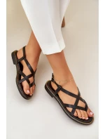 Kožené Ploché Sandály S Propletenými Pásky Zazoo 40429 Černé