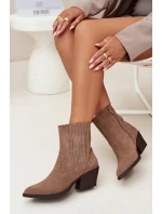 Sametové Kotníkové Boty Dámské Na Podpatku Zateplené Khaki model 21707093 - Boto