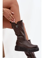 Dámské kožené kozačky s vlnou Zazoo 70121 čokoládové