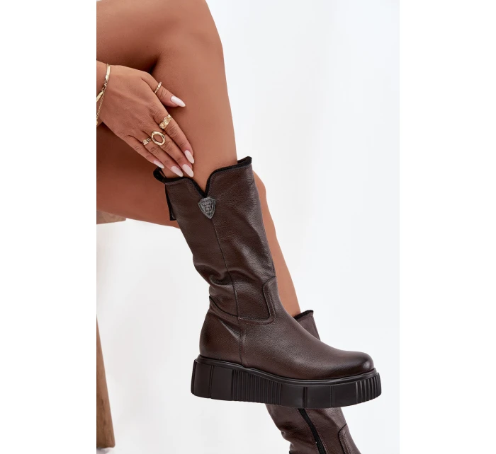 Dámské kožené kozačky s vlnou Zazoo 70121 čokoládové