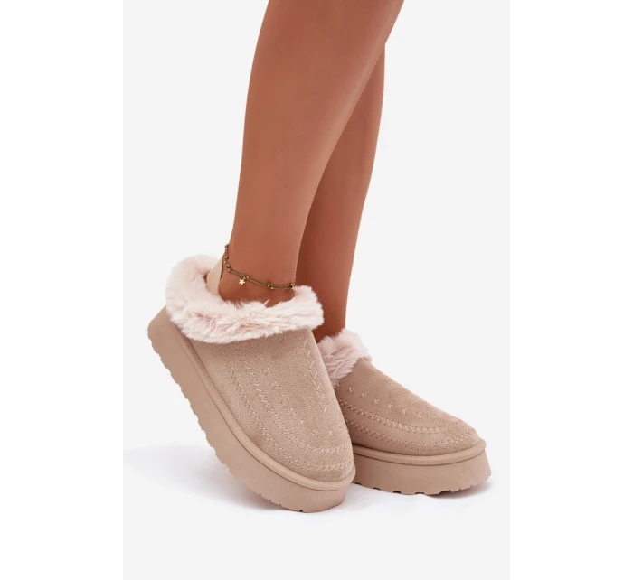 Dámské sněhule na platformě s kožešinkou a prošitími světle béžové Arelina Dámské sněhule na platformě s kožešinkou a prošitími světle béžové Arelina