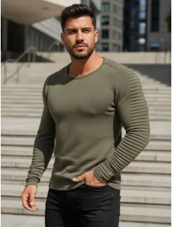 Pánský khaki svetr přes hlavu WX1606