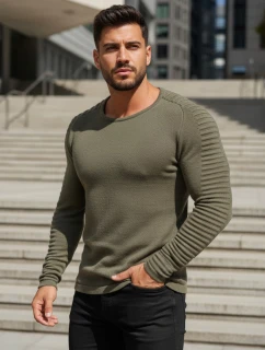 Pánský khaki svetr přes hlavu WX1606