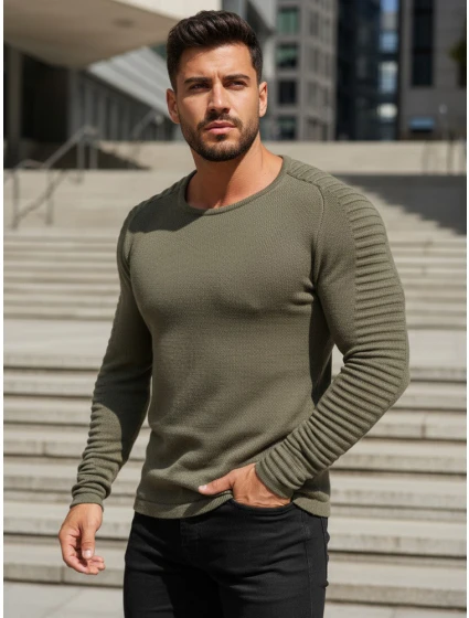 Pánský khaki svetr přes hlavu WX1606 Pánský khaki svetr přes hlavu WX1606