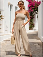 Dámský letní overal se širokými nohavicemi béžový FashionStreet EY2653 Dámský letní overal se širokými nohavicemi béžový FashionStreet EY2653