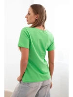 Dámská blůza s krátkým rukávem a nášivkou s perličkami zelená Dámská blůza s krátkým rukávem a nášivkou s perličkami zelená