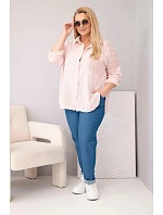 Dámská bavlněná košile Plus Size s límečkem a krajkovým vsazením tmavě pudrově růžová