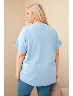 Dámská bavlněná halenka Plus Size s vyšívanými květinami modrá