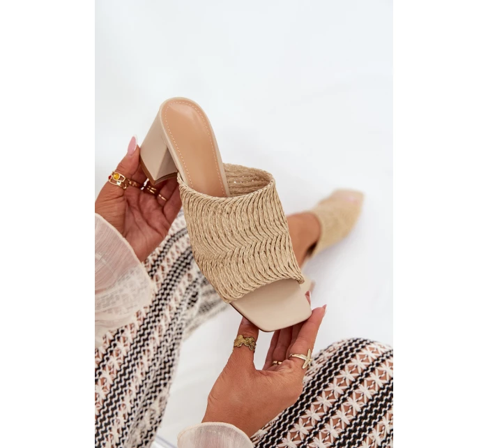 Dámské Pantofle S Pletením Na Podpatku Béžové model 21689418 - Boto Dámské Pantofle S Pletením Na Podpatku Béžové model 21689418 - Boto