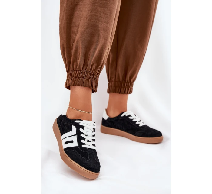 Tenisky Sportovní Obuv Semišová model 21690666 Černé - VINCEZA Tenisky Sportovní Obuv Semišová model 21690666 Černé - VINCEZA