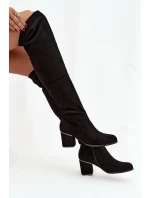 Dámské vysoké boty na podpatku z eko semiše černé model 21744737 - Boto