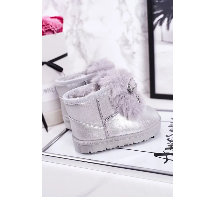 Dívčí Sněhové Teple Boty S Kožešinou Stříbrné Aurora