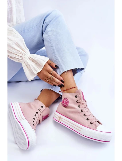 Dámské vysoké textilní tenisky na platformě Big Star LL274186 Růžová Dámské vysoké textilní tenisky na platformě Big Star LL274186 Růžová