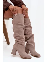 Dámské zateplené kozačky na podpatku Zazoo – béžové, pravý zamsz Dámské zateplené kozačky na podpatku Zazoo – béžové, pravý zamsz